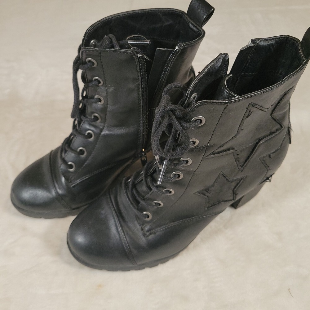 XOXO Chloee Star Cap Toe Zip Lace Up Heel Booties Shoes Women's 6